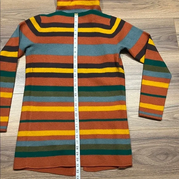 Toad & Co Heartfelt Merino Wool Hoodie in Orange/Yellow/Olive Green/Blue Medium - Picture 11 of 13